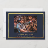 誕生日ブルー金ゴールド写真男優 サンキューカード (裏面)