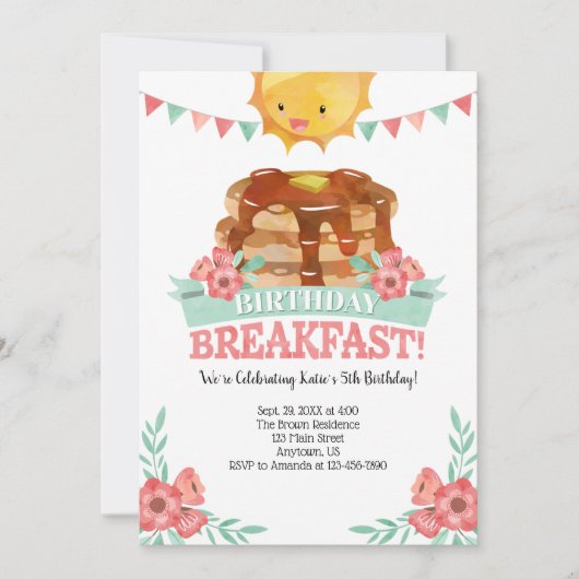 誕生日ブレックファーストガールズパンケーキ 招待状 (正面)