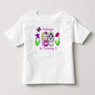 誕生日ブロンド妖精とユニコーンの年齢と名前 トドラーTシャツ