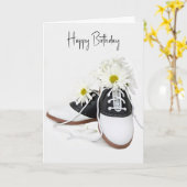誕生日ブーケ付きデイジーサドルシューズ カード (黄色い花)