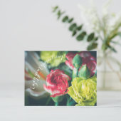 誕生日ブーケ:ピンクとイエローのカーネーション ポストカード (スタンド正面)