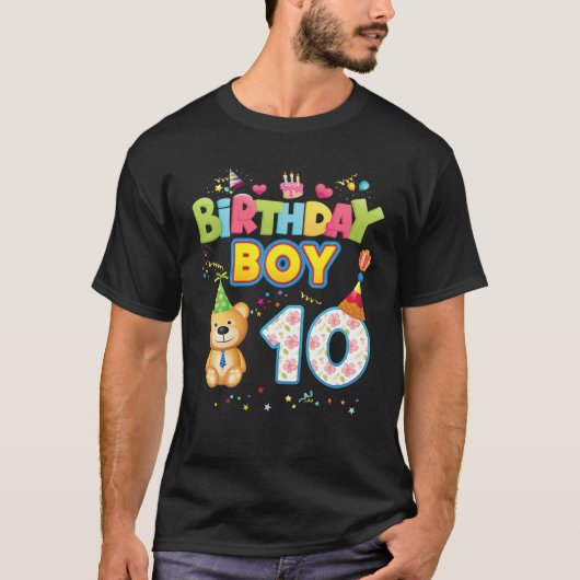 誕生日プリンス10thかわいいテディベア10歳B Tシャツ (正面)