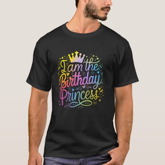 誕生日プリンセスですの!キュートな虹色の誕生日お祝い Tシャツ (正面)