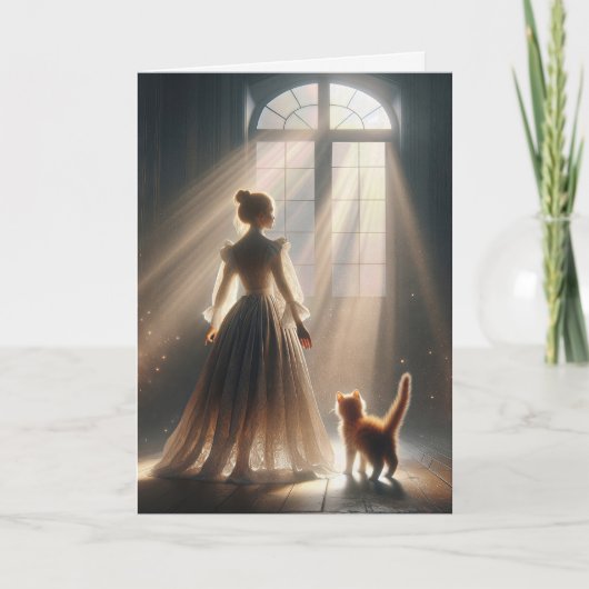 誕生日プリンセスと子猫 カード (正面)