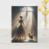 誕生日プリンセスと子猫 カード (黄色い花)