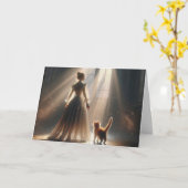 誕生日プリンセスと子猫 カード (黄色い花)