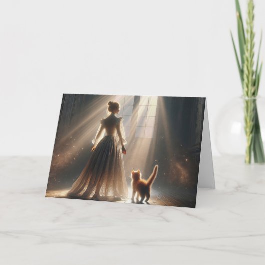 誕生日プリンセスと子猫 カード (正面)