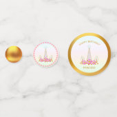 誕生日プリンセスユニコーン、ハートと金ゴールド コンフェッティ (正面)