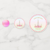 誕生日プリンセスユニコーン、ハートと金ゴールド コンフェッティ (裏面)