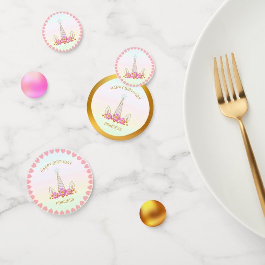 誕生日プリンセスユニコーン、ハートと金ゴールド コンフェッティ (グループ)