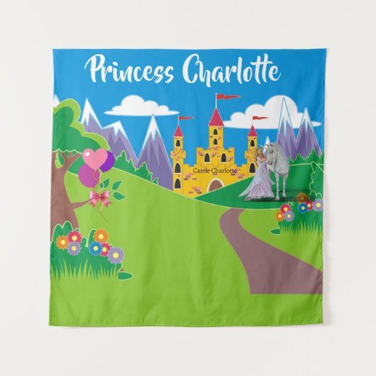 誕生日プリンセス名パーティー自撮り写真ユニコーン タペストリー (正面(横))