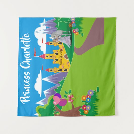 誕生日プリンセス名パーティー自撮り写真ユニコーン タペストリー (正面)