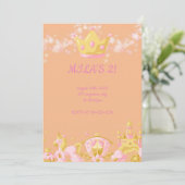 誕生日プリンセス招待状ピーチカラー 招待状 (スタンド正面)