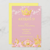 誕生日プリンセス招待状ピーチカラー 招待状 (正面/裏面)