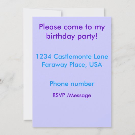 誕生日プリンセス金ゴールドクラウン招待状 招待状 (裏面)