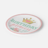誕生日プリンセス金ゴールドクラウン&シャビーピンクフローラ ペーパープレート (アングル)
