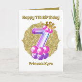 誕生日プリンセス7番目の誕生日追加の名前気持ち  カード (正面)