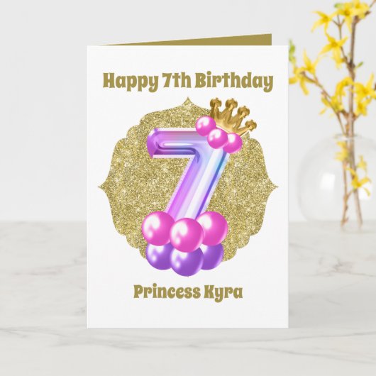 誕生日プリンセス7番目の誕生日追加の名前気持ち  カード (黄色い花)