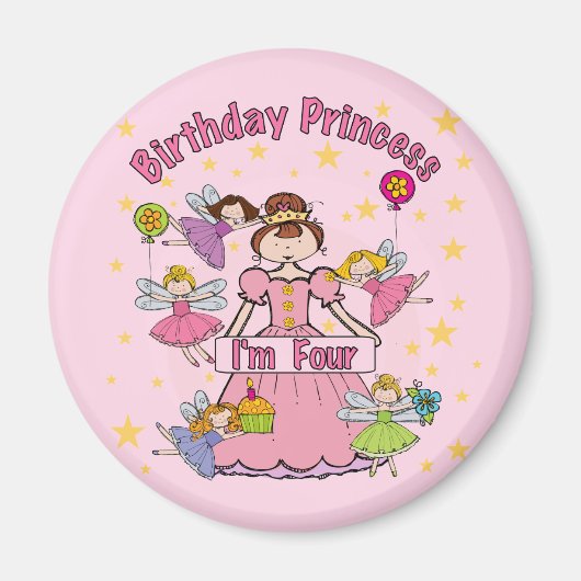 誕生日プリンセスI'm Four T-shirts and Gives マグネット (正面)