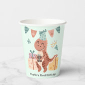 誕生日プレゼントと幸せなTレックス恐竜 紙コップ (裏面)