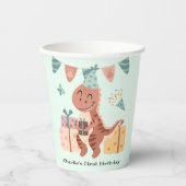 誕生日プレゼントと幸せなTレックス恐竜 紙コップ (正面)