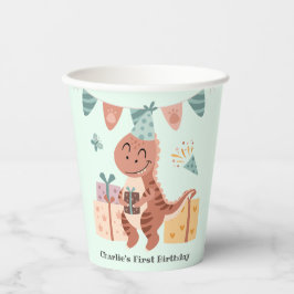 誕生日プレゼントと幸せなTレックス恐竜 紙コップ