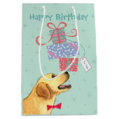 誕生日プレゼントイエロー・ラブラドール・レトリーバー ミディアムペーパーバッグ (正面)