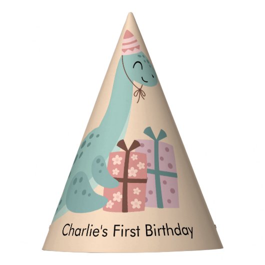 誕生日プレゼント付きHappy Brachiosaurus恐竜 パーティーハット (正面)