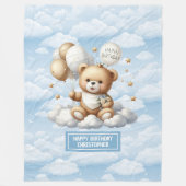 誕生日プレゼント用の水色テディベア毛布 フリースブランケット (正面)