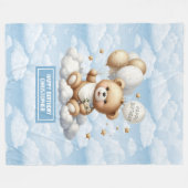 誕生日プレゼント用の水色テディベア毛布 フリースブランケット (正面(横))