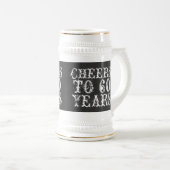 誕生日プレゼント60年のへのおもしろいでカスタムな応援 ビールジョッキ (正面右)