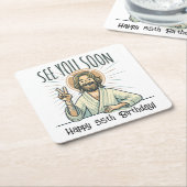 誕生日プレゼント「お早くおもしろいお会い」 スクエアペーパーコースター (アングル)