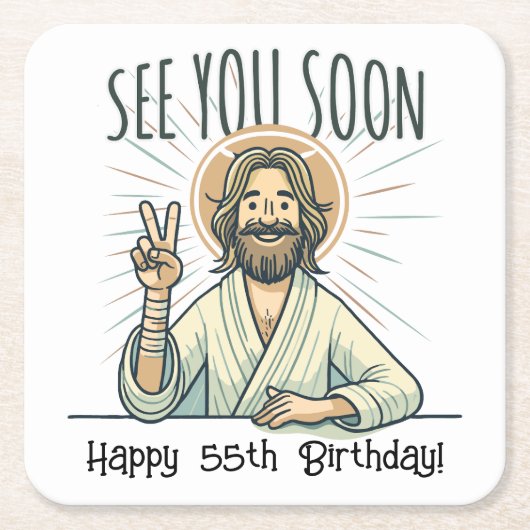 誕生日プレゼント「お早くおもしろいお会い」 スクエアペーパーコースター (正面)