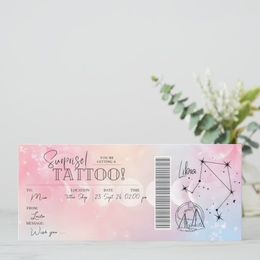 誕生日プレゼント 個人の天秤座タトゥー ギフトカード バウチャー 招待状 (スタンド正面)