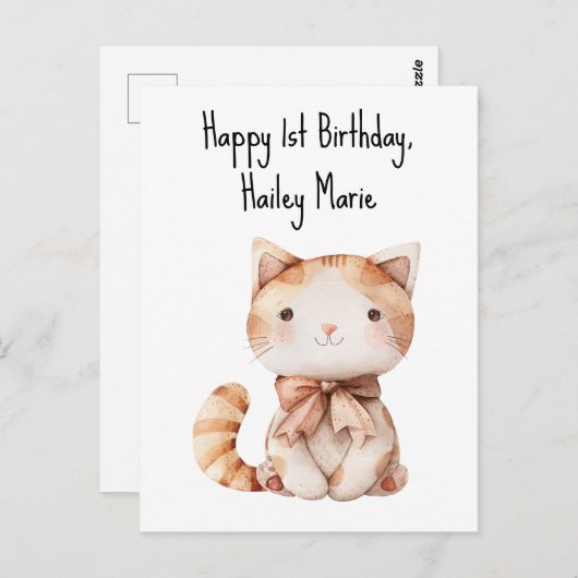 誕生日プレゼント 子猫のぬいぐるみ オーダーメイド ポストカード (正面/裏面)