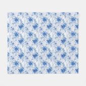誕生日プレゼント | 青と白のお花のフラワー フリースブランケット (正面(横))