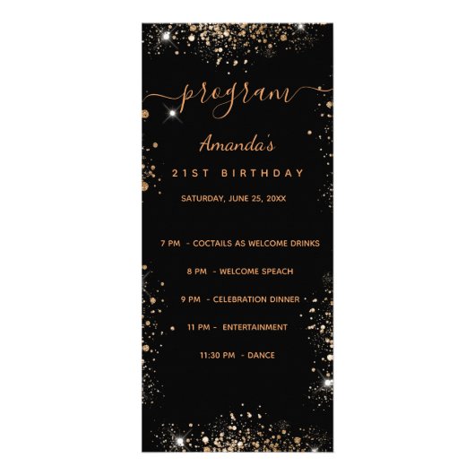 誕生日プログラムクイズ黒金ゴールドグリッター写真 ラックカード (正面)