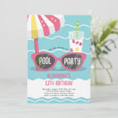 誕生日プールパーティーかわいいピンクサングラスシック10代の 招待状 (スタンド正面)