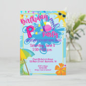 誕生日プールパーティーウォーターパークサマー誕生日 招待状 (スタンド正面)