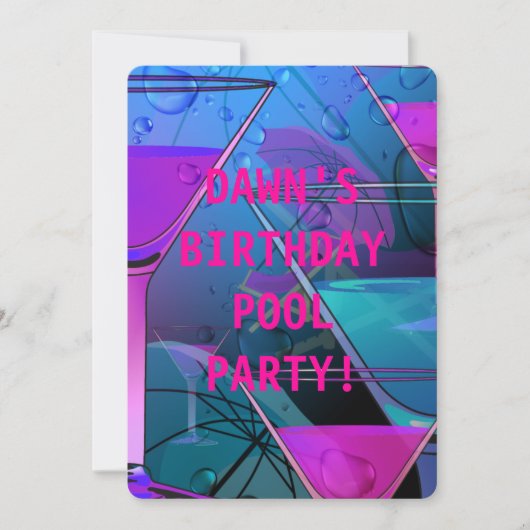 誕生日プールパーティーサマープールサイドミックスカクテル 招待状 (正面)