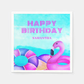 誕生日プールパーティーピンクフラミンゴ スタンダードカクテルナプキン (正面)