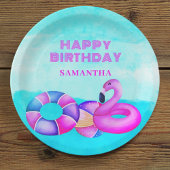 誕生日プールパーティーピンクフラミンゴ ペーパープレート
