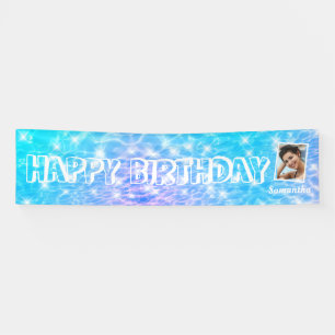 誕生日プールパーティーブルー水リップルカスタム写真 横断幕
