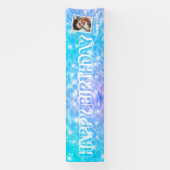 誕生日プールパーティーブルー水リップルカスタム写真 横断幕 (縦)