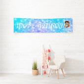 誕生日プールパーティーブルー水リップルカスタム写真 横断幕 (インサイチュ)