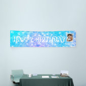 誕生日プールパーティーブルー水リップルカスタム写真 横断幕 (トレードショー)