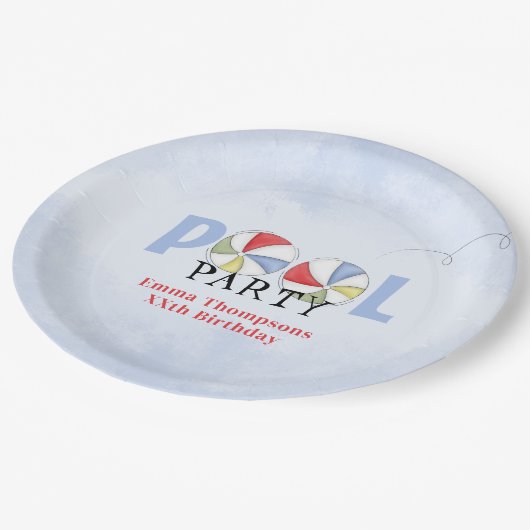 誕生日プールパーティー夏のおもしろいかわいいビーチボール ペーパープレート (アングル)