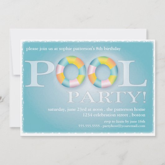 誕生日プールパーティー浮揚管 招待状 (正面)