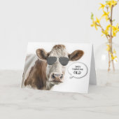 誕生日ヘレフォードユーモアとサングラス カード (黄色い花)