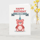 誕生日ベアのイラストカード カード (黄色い花)